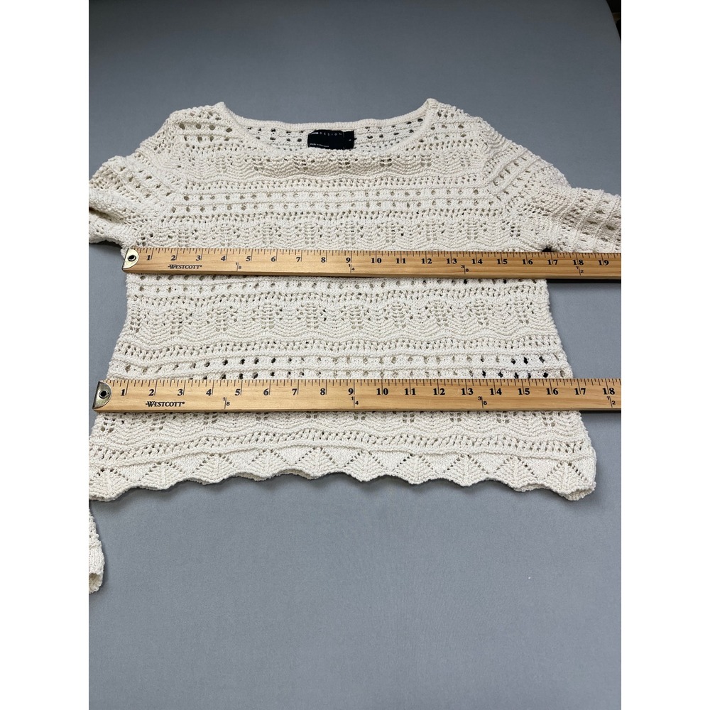 ASOS DESIGN Women Cream Pointelle Knit Cropped Sweater Scalloped Hem Small - Picture 8 of 9
